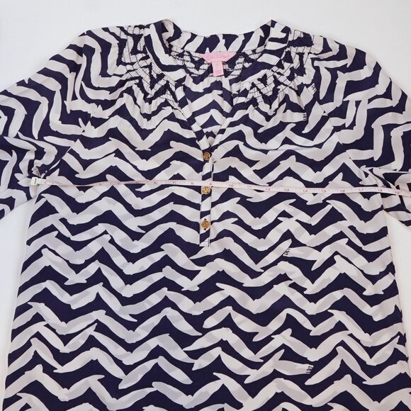Lilly Pulitzer Elsa Silk Long Sleeve Blouse Navy Bird - Size Small - Picture 8 of 8
